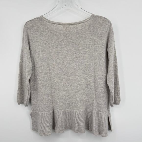 Garnet Hill sweater women's small 100% cashmere pullover crew ruffle hem gray - Picture 3 of 7